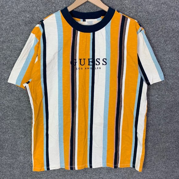 Vintage 90’s Guess T Shirt Mens Sz Medium Short Sleeves Logo Embroidered Striped - Picture 1 of 7